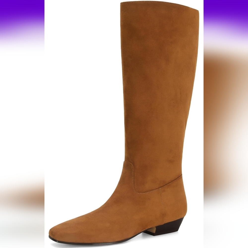 Women's Brown Knee-High Low Heel Suede Boots Fashion Casual 10.5